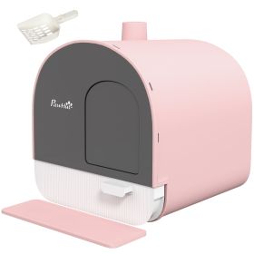 Covered Cat Litter Box with Lid, Scoop, and Filter, Compact Design, Pink