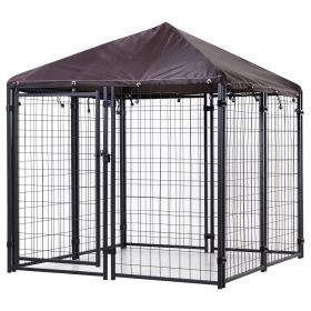 5'x 5' Outdoor Dog Kennel with Roof, Steel Dog Fence with Water-and UV-Resistant Canopy, Jet Black