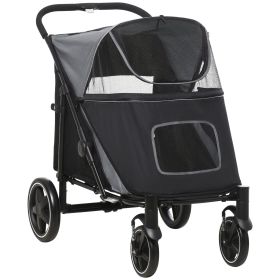 Pet Stroller Dog Cat Carriage One Click Fold with Universal Front Wheels Shock Absorber Brakes Storage Bags Mesh Window