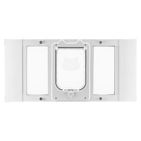 VEVOR Cat Door for Window, Adjustable to Fit Window Width 27"-32", 4 Secure Lock Modes, Aluminum Frame and High-Transparency Glass, Magnetic Clos