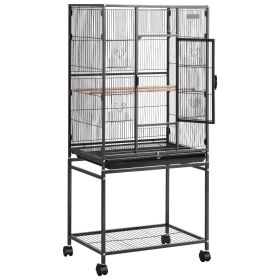 VEVOR Bird Cage, 24.6 x 16.7 x 53.9 inch, Flat Top, Wrought Iron Bird Flight Cage with Perches, Slide-Out Tray and Plastic Feeders, Casters