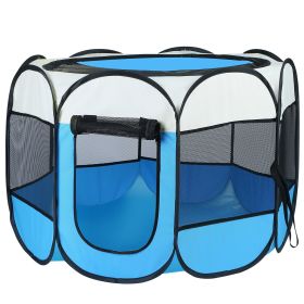 Pink-Blue Options -- 1Pc Portable Foldable Pet Tent Exercise Pen Kennel Removable Zipper Top And Bottom Water Resistant Indoor Outdoor Use For Do (Option: Blue)