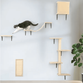 5 Pcs Wall Mounted Cat Climber Set  Floating Cat Shelves And Perches  Cat Activity Tree With Scratching Posts  Modern Cat Furniture (Option: Beige)
