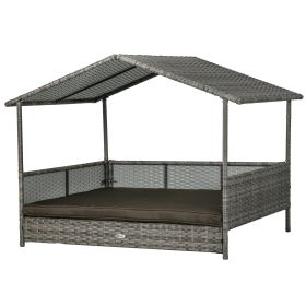 Outdoor Dog Bed with Canopy, Rattan Dog Bed with Soft Cushion Removable Cover for Medium and Large Dogs, Charcoal Gray (Option: Charcoal Gray-1020x200x845 mm)