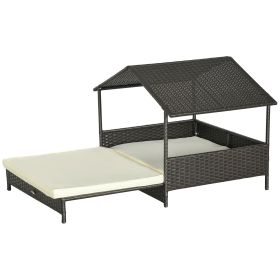 Outdoor Dog Bed Extendable Wicker Dog Bed w/ Waterproof Roof, Soft Cushion, for Small and Medium Dogs, Cream White (Option: Cream White-840x205x690 mm)