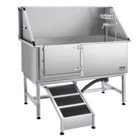 VEVOR Stainless Steel Dog Washing Station, 62 inch Pet Grooming Tub w/ Ramp, PE Water Filter Board (Size/Ramp or Stairs/Door Opening Method: 62 inch/Ramp/Left)