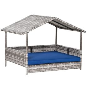 Pet House Wicker, for Indoor/Outdoor Rattan Furniture, with Water-Resistant and Removable Cushions, Elevated Bottom, Dark Blue (Option: Blue-830x175x690 mm)