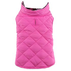Reversible Fleece Lined Puffer Dog Coat (Color: Pink Plaid, size: X-Large)